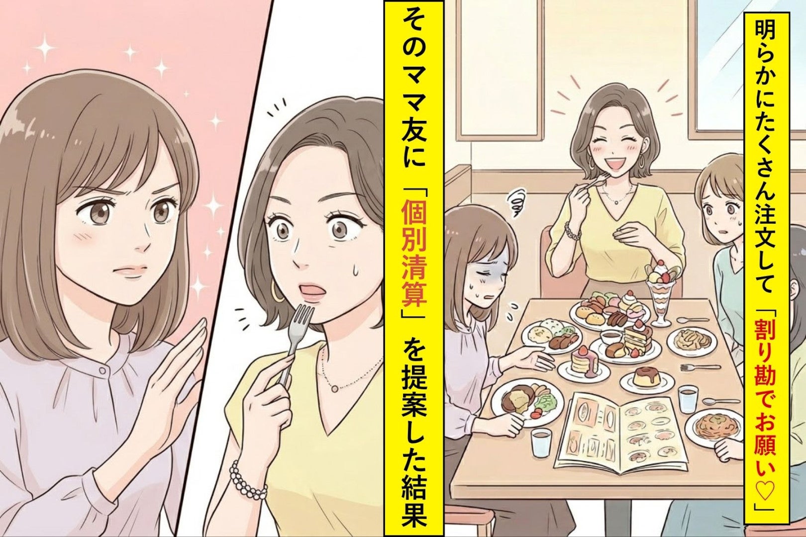 明らかにたくさん注文して「割り勘でお願い♡」と言うママ友→「注文した分ずつにしませんか」と提案した結果