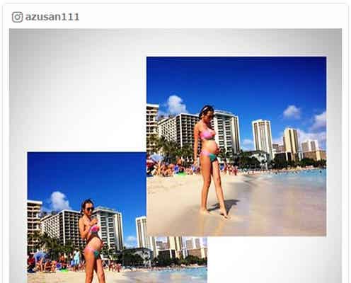 妊娠中のモデル小泉梓、ビキニ姿でふっくらお腹続々公開