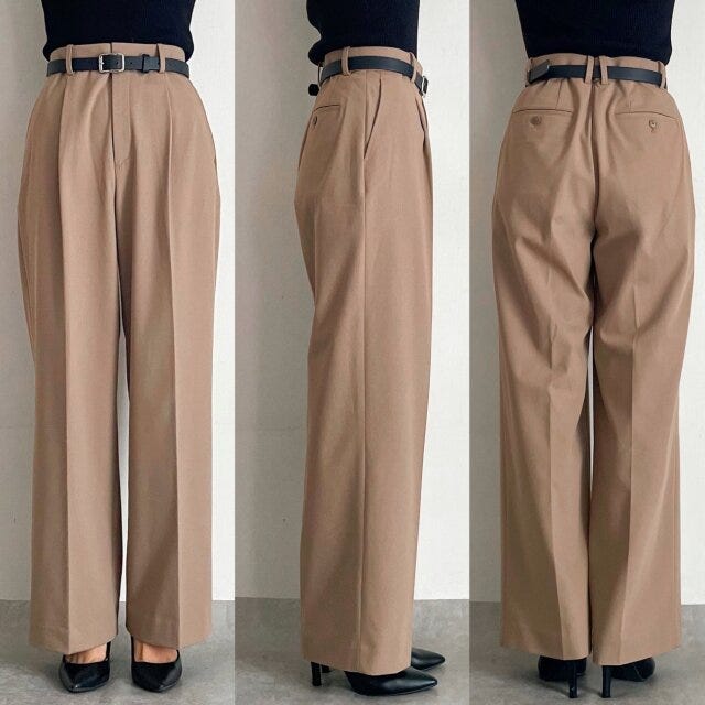 ユニクロタックワイドパンツBEIGE ユニクロタックワイドパンツBEIGE Mサイズの丈感