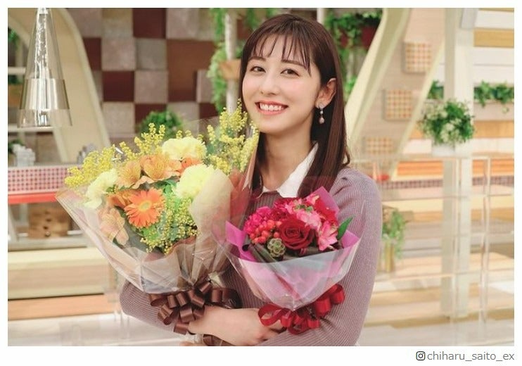 テレ朝・斎藤ちはるアナ、25歳のバースデーに祝福の声続々「モーニングショー」から花束贈呈
