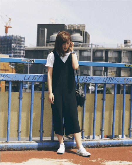 TOPS:UNIQLO、OVERALL:OZOC、SHOES:CONVERSE、BAG:SMIR NASLI、ACCESSORY:Daniel Wellington(C)TOPLOG