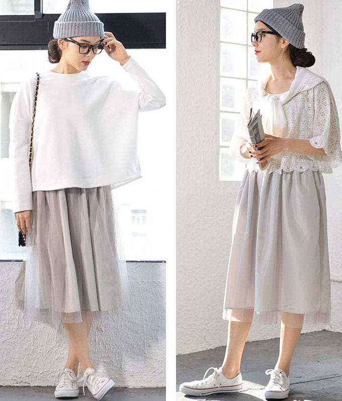 上品カラーのリバーシブルチュールスカートcocaオリジナル「coca」1,990円（税込）／画像提供：coca