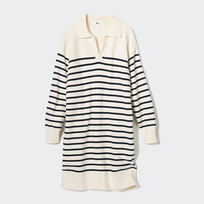 ユニクロ　uniqlo　レディース　おすすめ　オススメ　コスパ　2023　ワンピース　ワンピ　体型カバー　スムースコットンボーダーニットワンピース　ニットワンピース　ニットワンピ　ボーダー　ボーダー柄