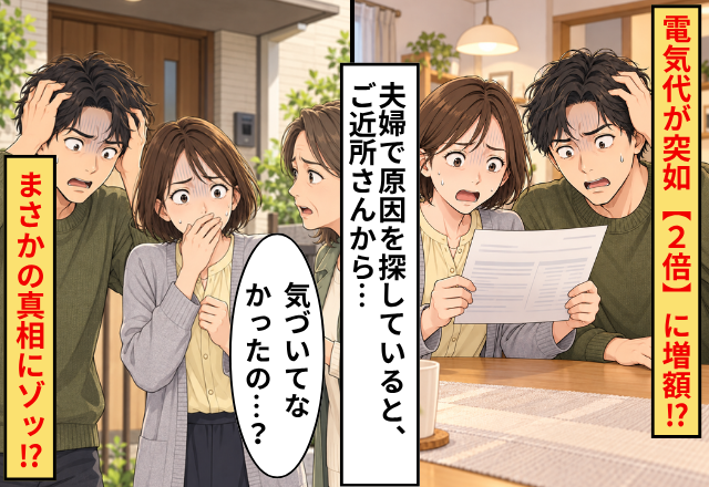 電気代が突如【2倍】に増額！？夫婦で原因を探していると…⇒ご近所さん「気づいてなかったの？」まさかの真相にゾッ！？