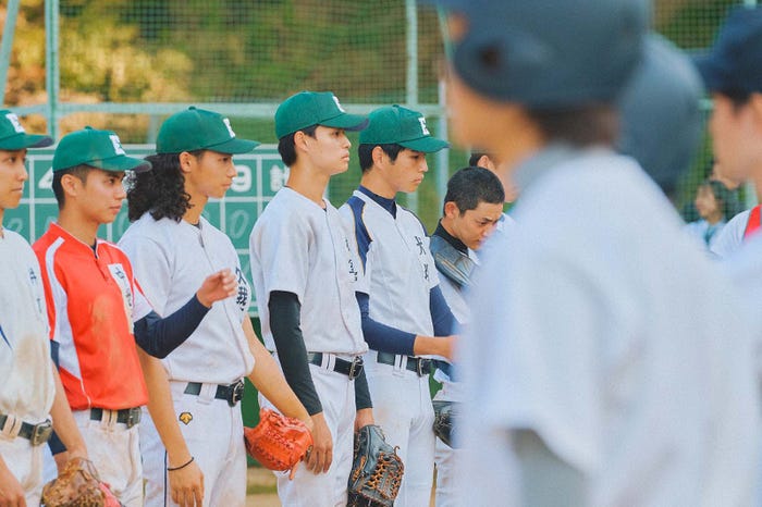 (左から)柳谷参助、橘優輝、兵頭功海、中沢元紀「下剋上球児」第7話より(C)TBSスパークル/TBS 撮影:Len