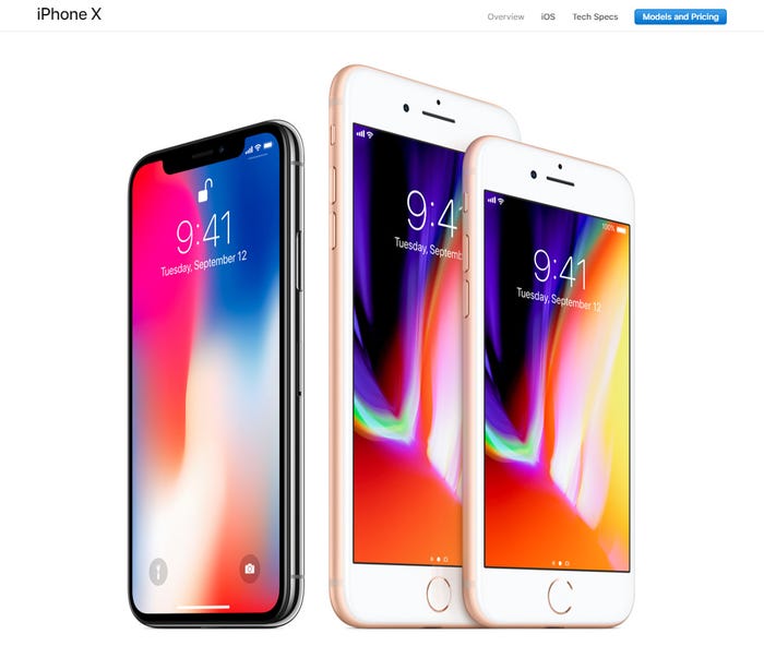 「iPhone X」、「iPhone 8 Plus」、「iPhone 8」／Appleオフィシャルサイトより