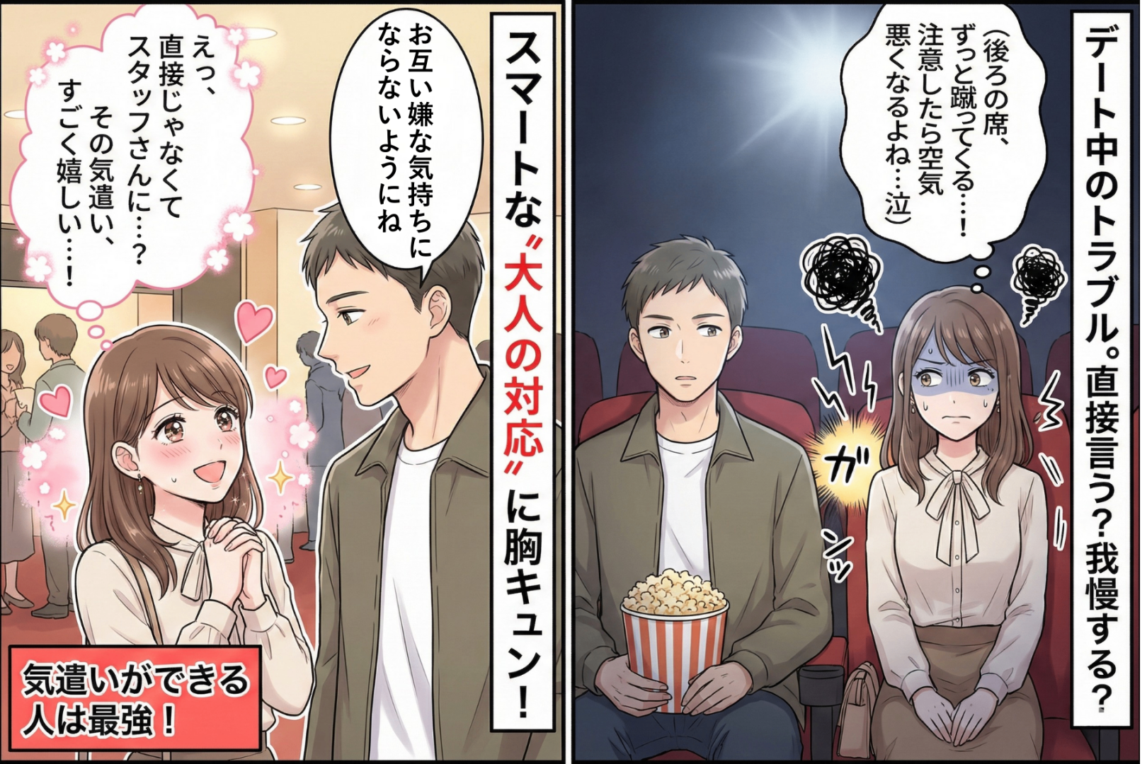 映画館デート中、席を蹴られてモヤモヤ→彼の“スマートな対応”に惚れ直した話