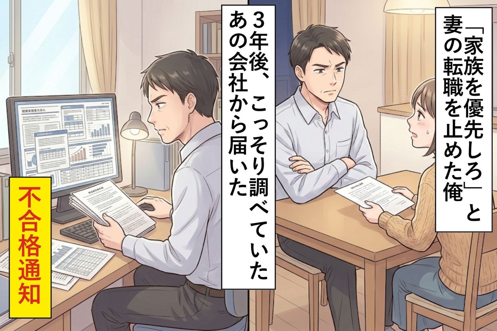 「お前の夢より家族を優先しろ」と妻の転職を止めた俺→３年後、こっそり調べていた"あの会社"から届いた不合格通知