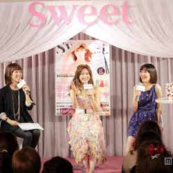 トークショーに登場した紗栄子（中央）と「sweet」編集長・渡辺佳代子氏（右）