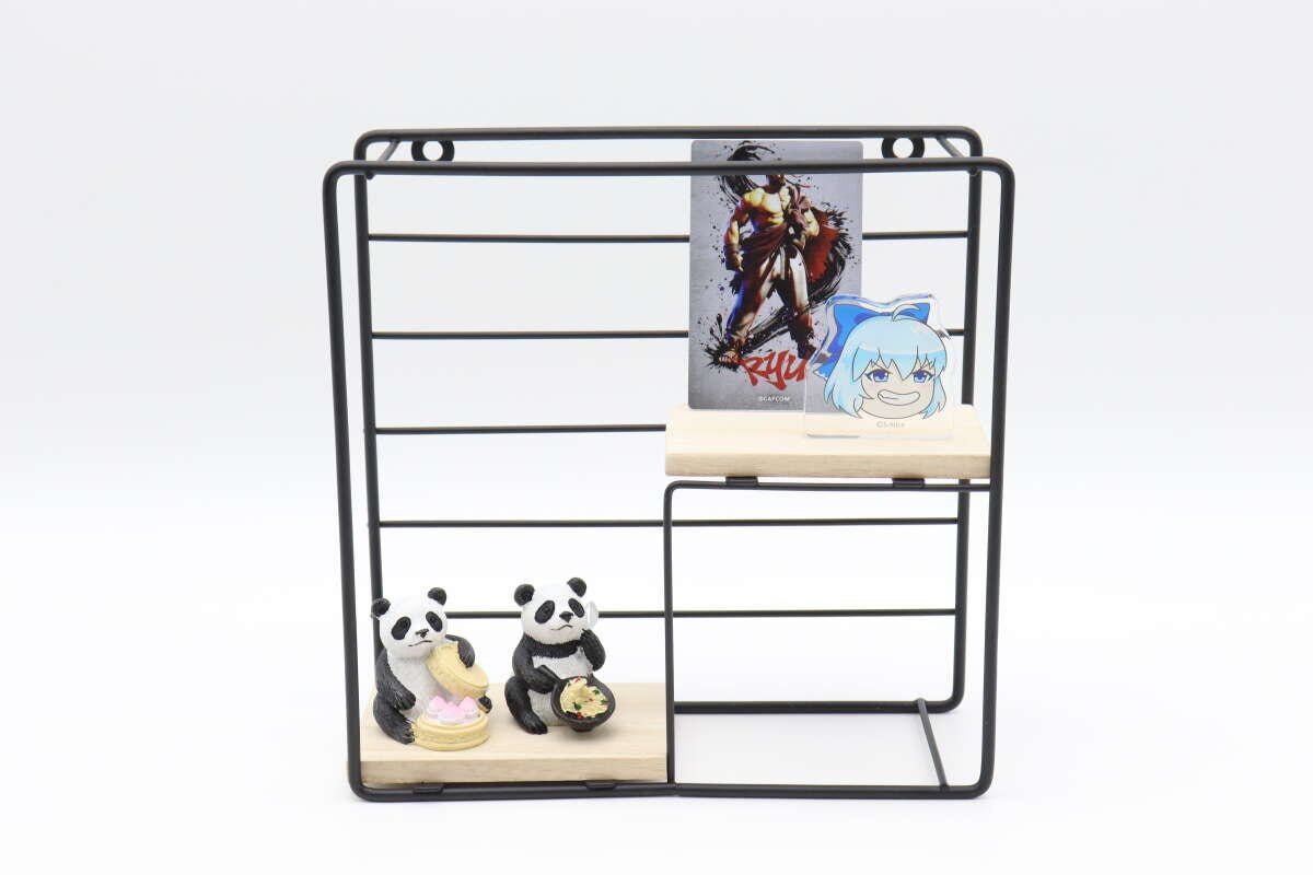 スチール壁掛けインテリア収納（木製棚、正方形）　置き型