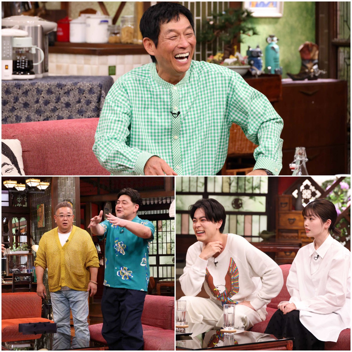 （上段）明石家さんま（下段）伊達みきお、富澤たけし、成田凌、小芝風花（C）カンテレ・フジテレビ