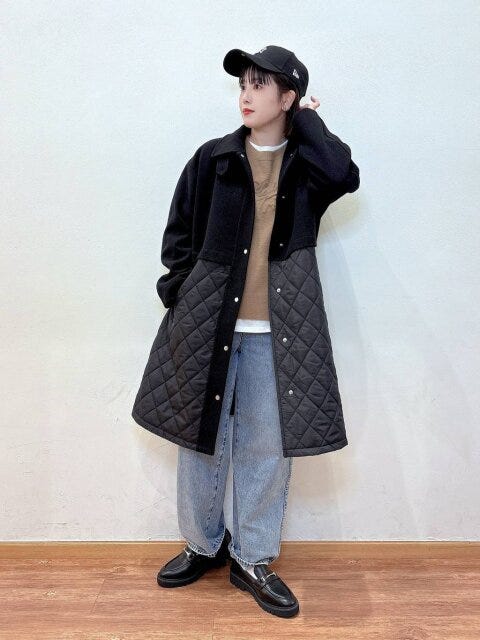 2025冬グローバルワーク黒ウールライク切り替えコート