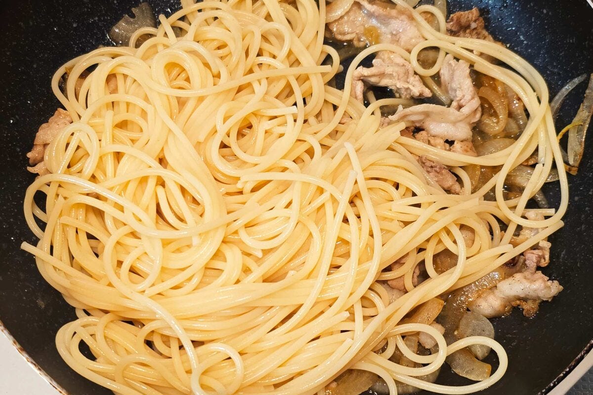 ねぎと豚のスタミナパスタ・パスタ