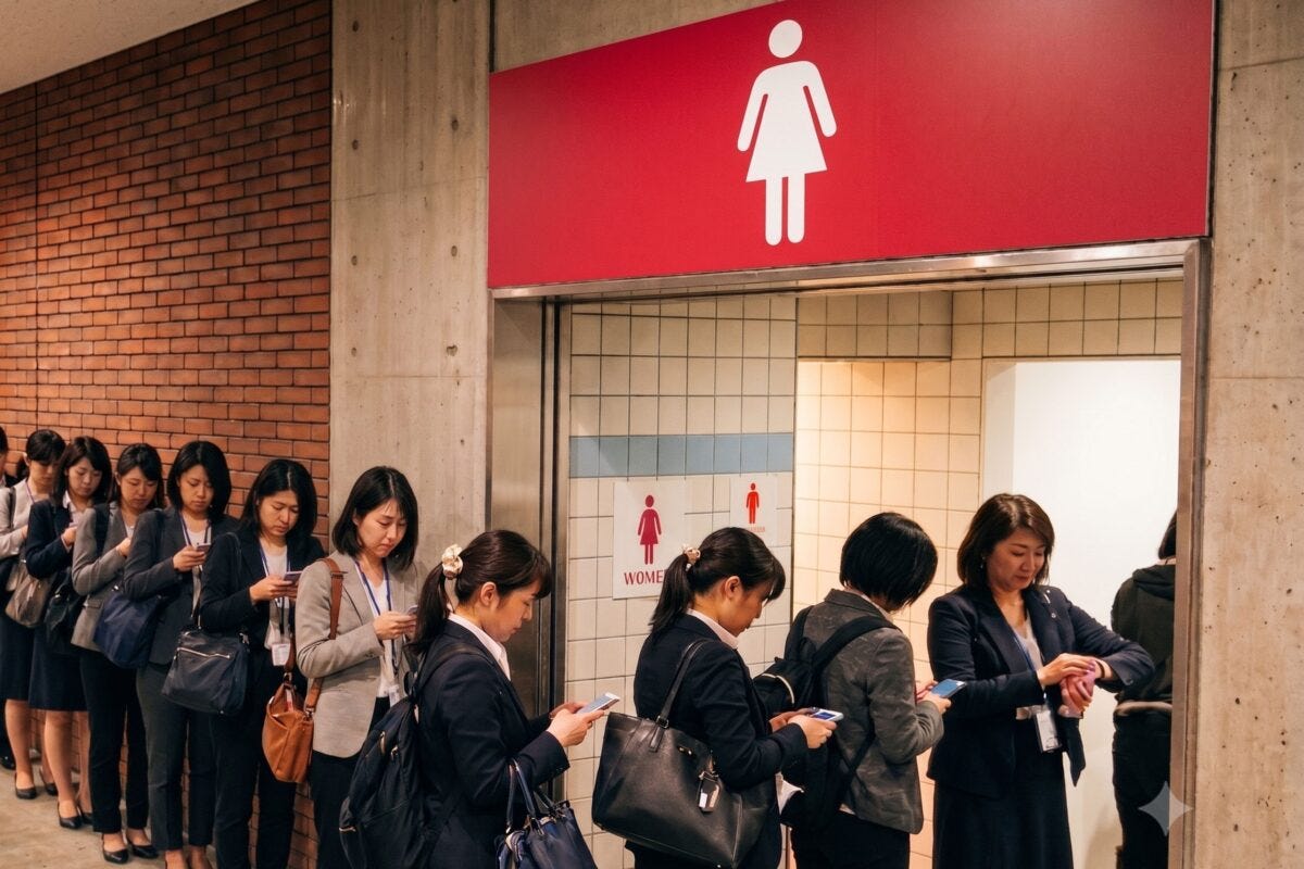 行列の女子トイレ