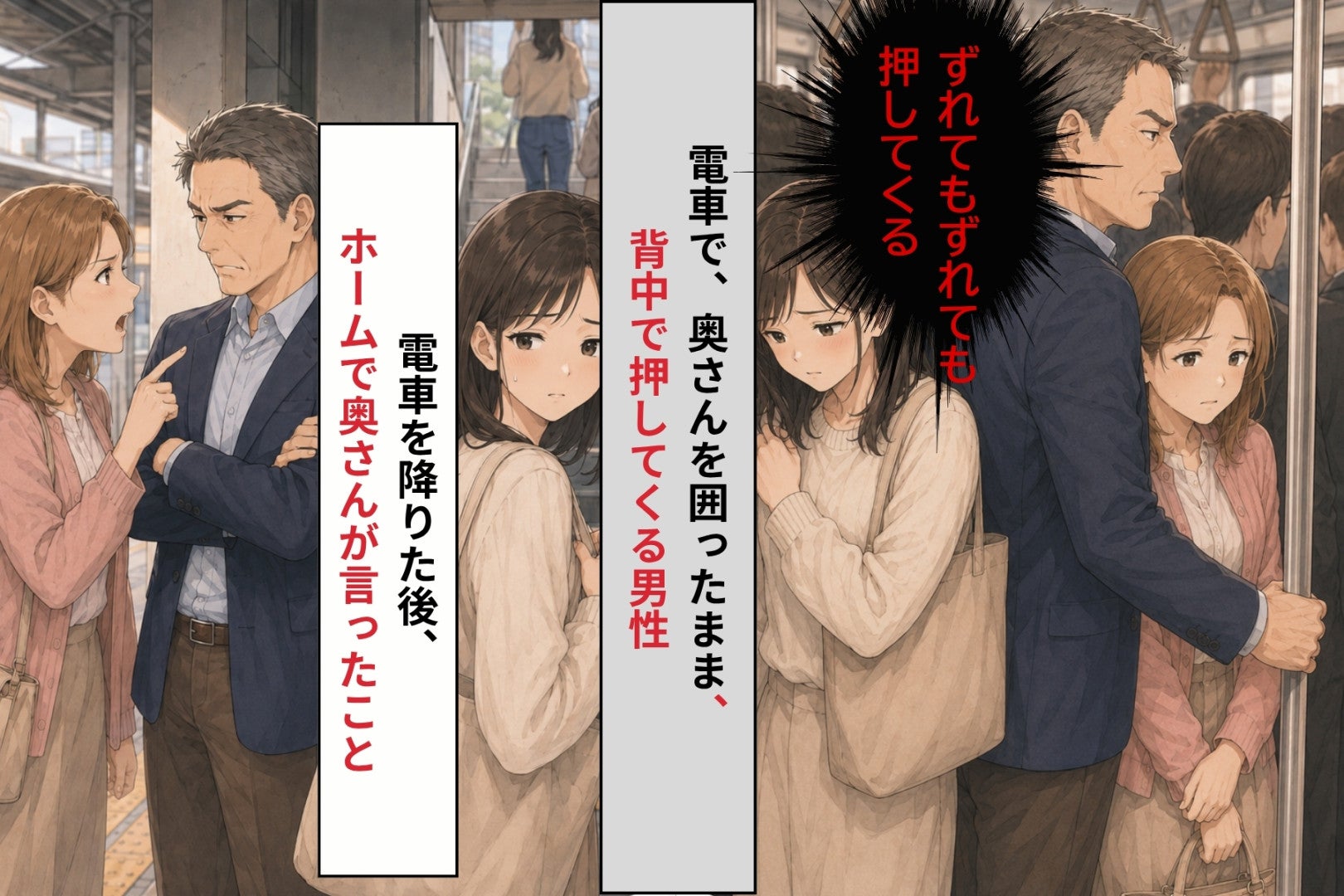 「隣にいた女の子、ずっと嫌がってたわよ」満員電車で私を押し続けた男性が、ホームで言われた言葉