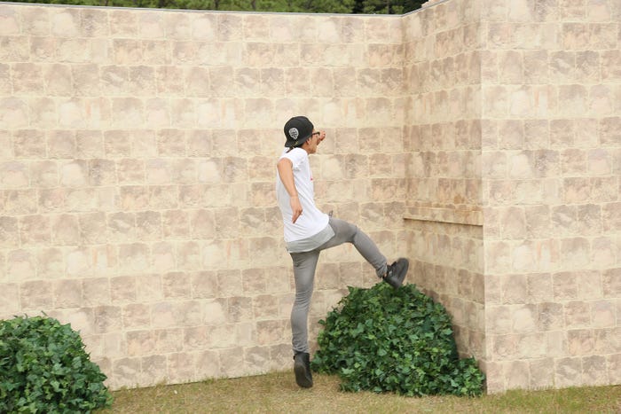 カッコ良い壁登りに挑戦するADマキノ君(C)NTV