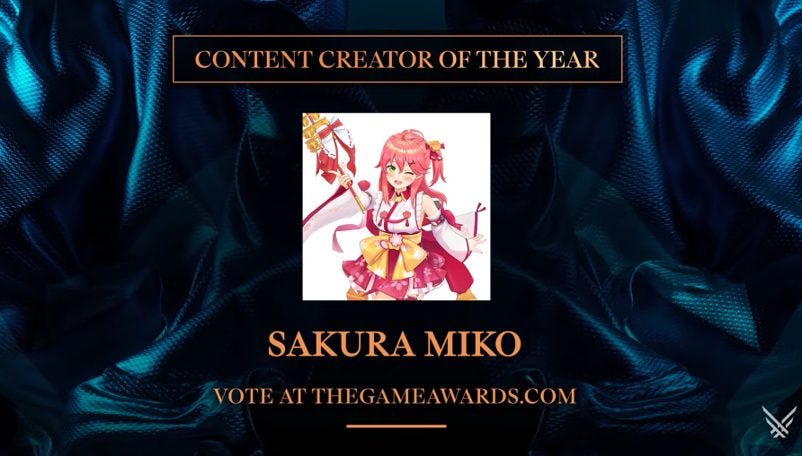 さくらみこ、世界のゲームアワードにノミネート!ホロライブから2人目の快挙