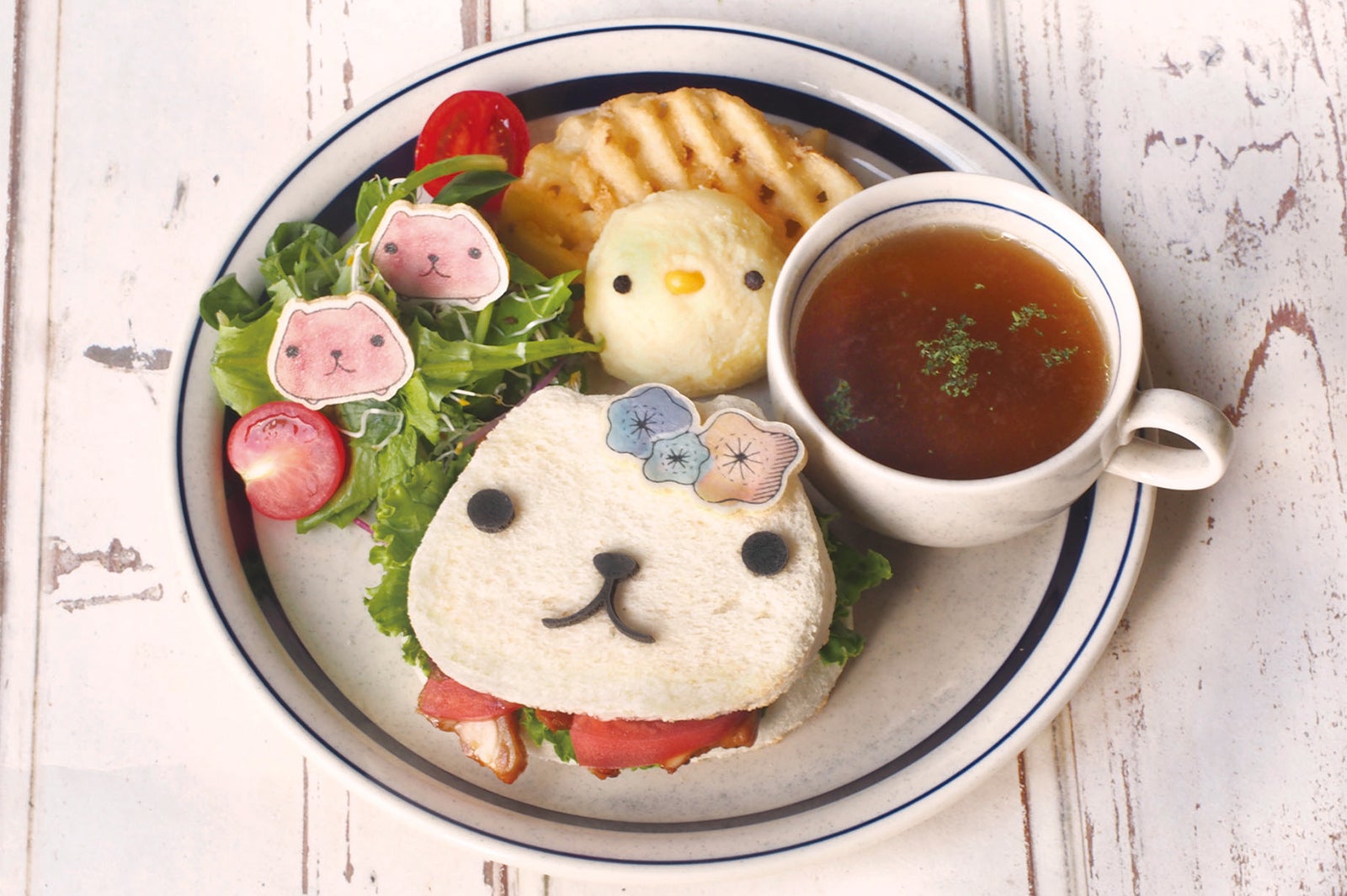 ホワイトさんとみんなでもぐもぐチキンサンドプレート1,380円（税込）（C）TRYWORKS