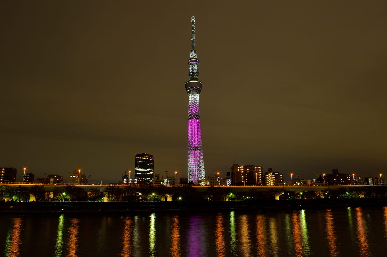 東京スカイツリーが一夜限定でピンク色に 特別ライティングで輝き放つ