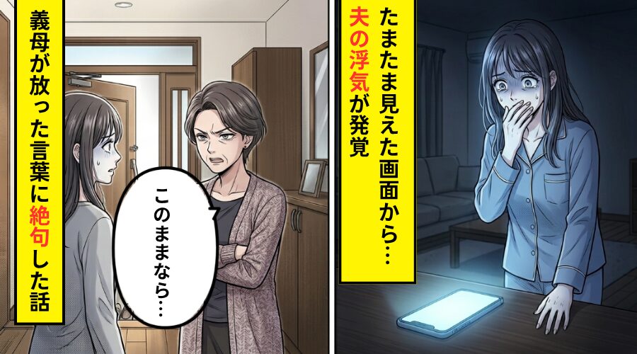 たまたま見えた画面から…夫の浮気が発覚。しかし数日後⇒義母が訪問してきて…放たれた言葉に絶句した話