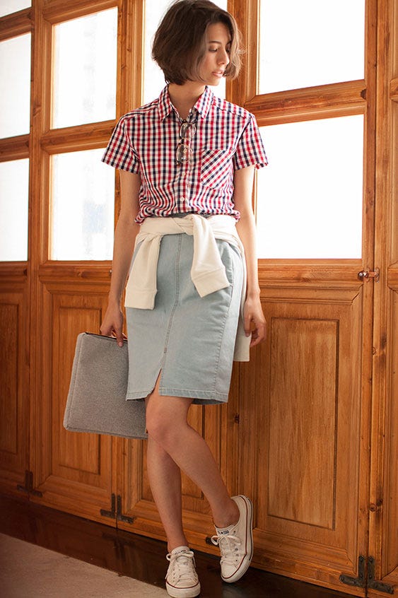 半袖ギンガムチェックシャツ「STYLEST」2,200円(税別)/画像提供:STYLEST