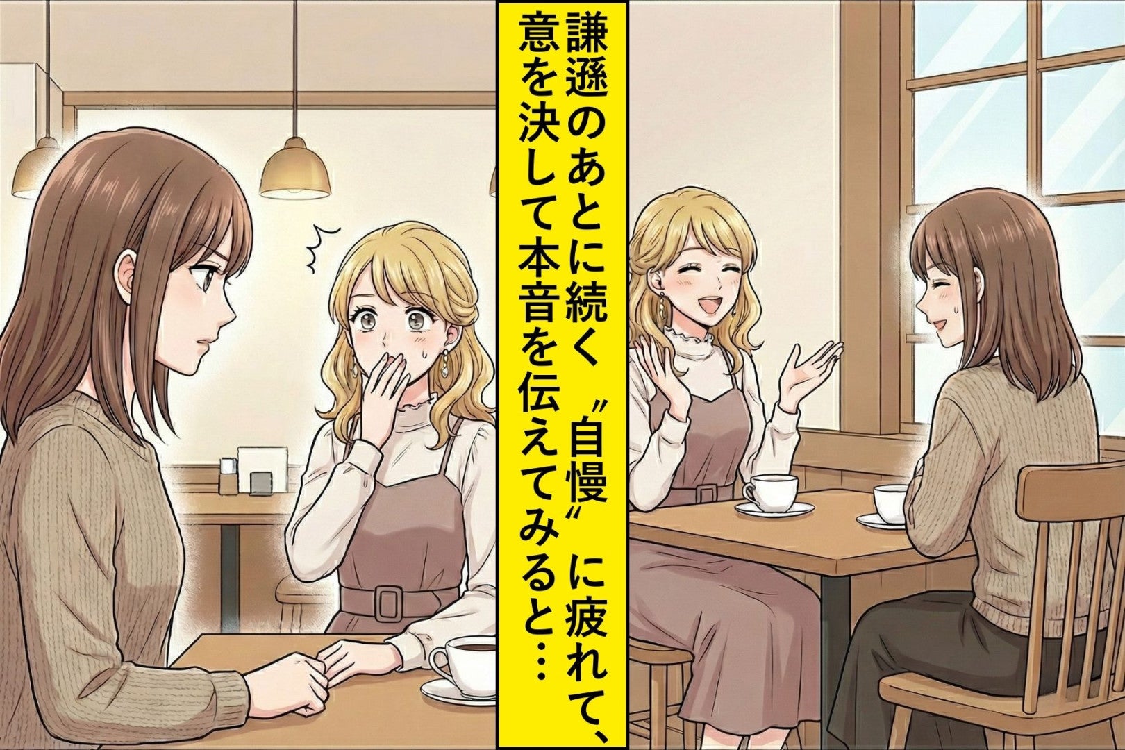 「私なんて全然ダメで」が口癖の親友→謙遜のあとに続く“自慢”に疲れた私が、勇気を出して伝えた本音