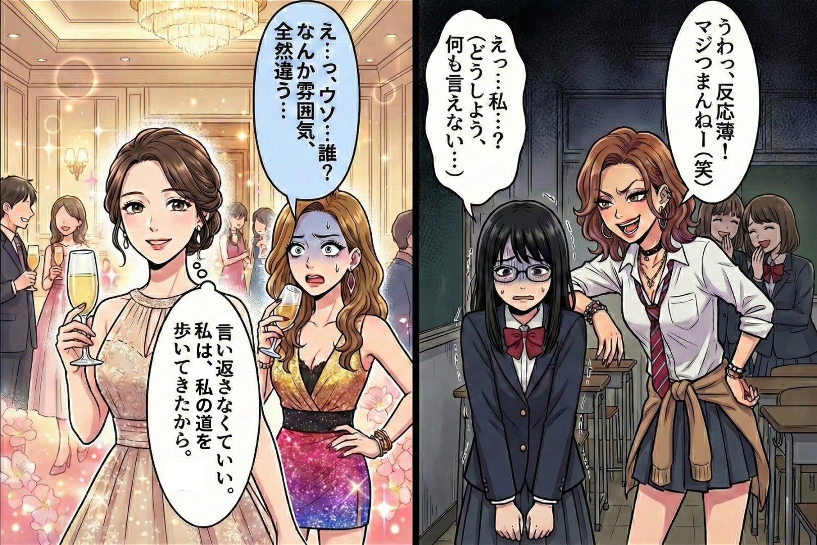 「うわ、つまんね～」学生時代、地味だった私に無茶ぶりを要求してきたいじめっ子→１０年後の同窓会で“変わった私”を見て言葉を失ってた