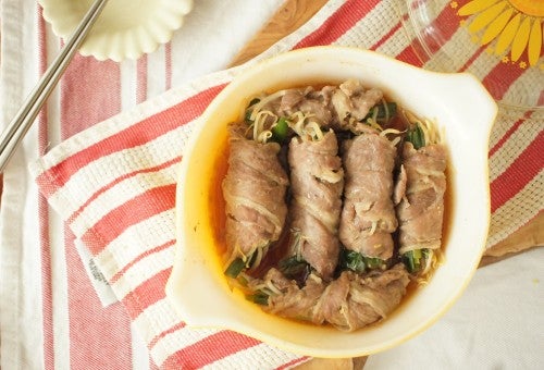 もやしとねぎのレンチン肉巻き