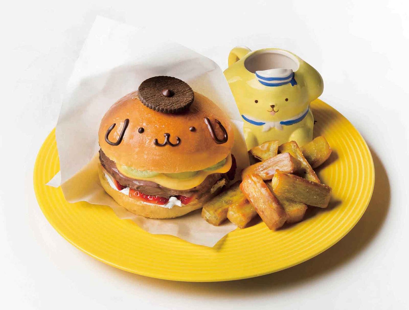 ハンバーガーそっくり！ポムポムプリンのスイーツバーガープレート1,390円（税抜）※横浜店限定（C）1996, 2017 SANRIO CO., LTD. APPROVAL NO.S582267