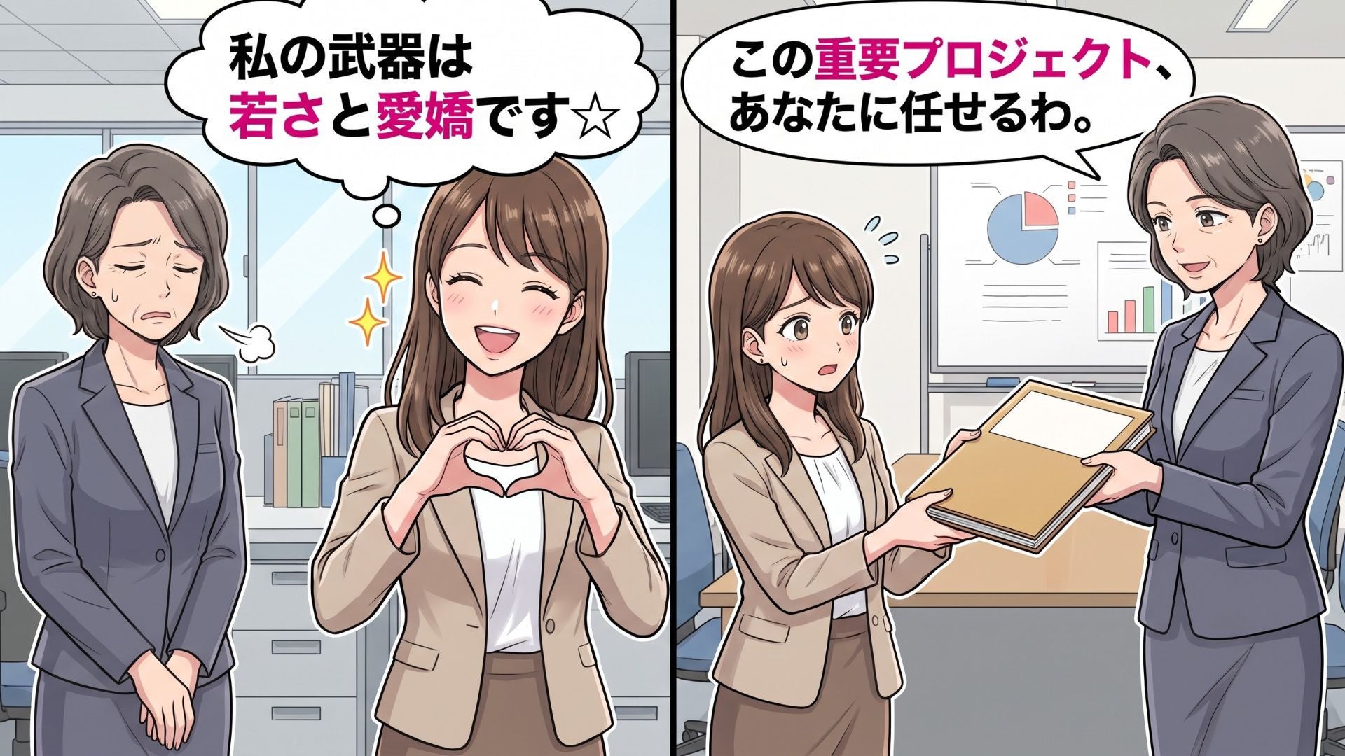 【職場】「若さと愛嬌が武器です♡」面倒な仕事を押しつけてくる後輩。ある日、『重要なプレゼン』でまさかの事態が...！？