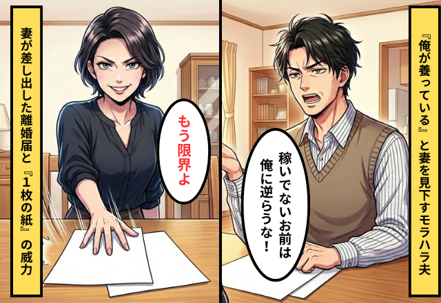 夫「俺が養っているから逆らうな」妻「限界よ」⇒離婚届と【もう一枚の紙】を見た夫が青ざめ！？