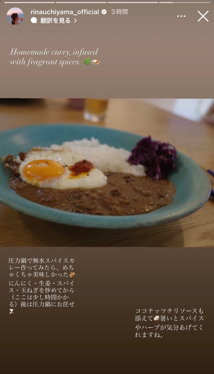 内山理名Instagramストーリーズより