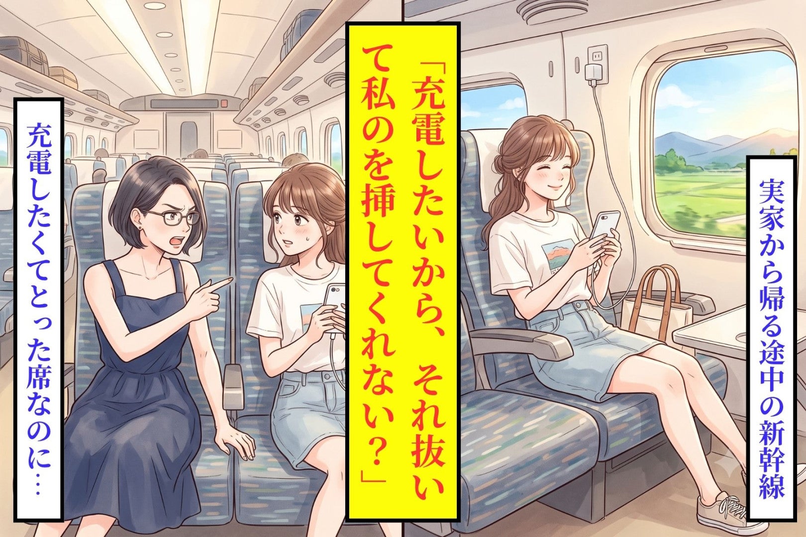隣の客の「充電したいから、それ抜いて私のを挿してくれない？」、近くの席の一言で黙った話