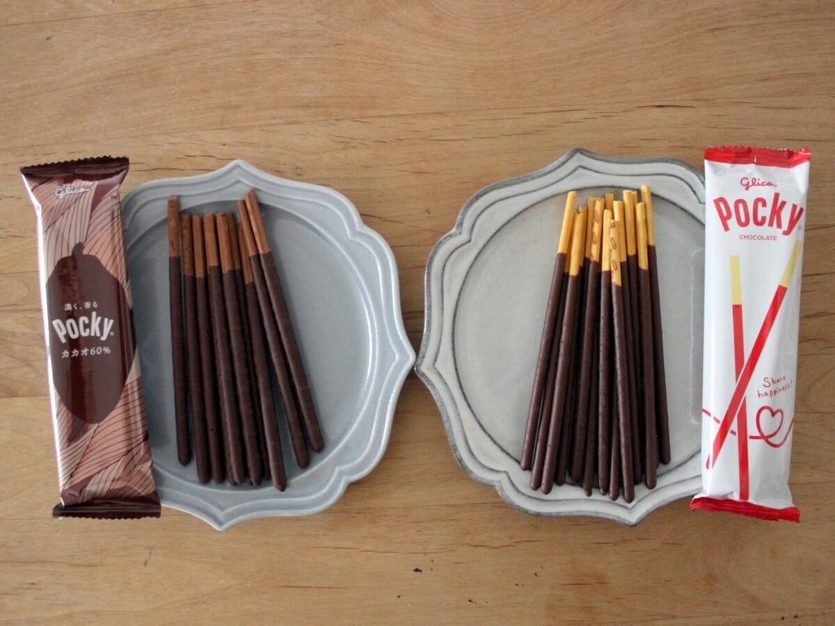 「ポッキーカカオ60％」はポッキーより太いので食べ応えがあり、チョコレートをしっかり味わえる設計