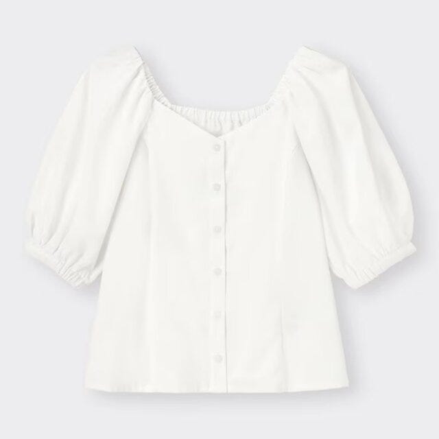 GU　白トップス　パフスリーブブラウス