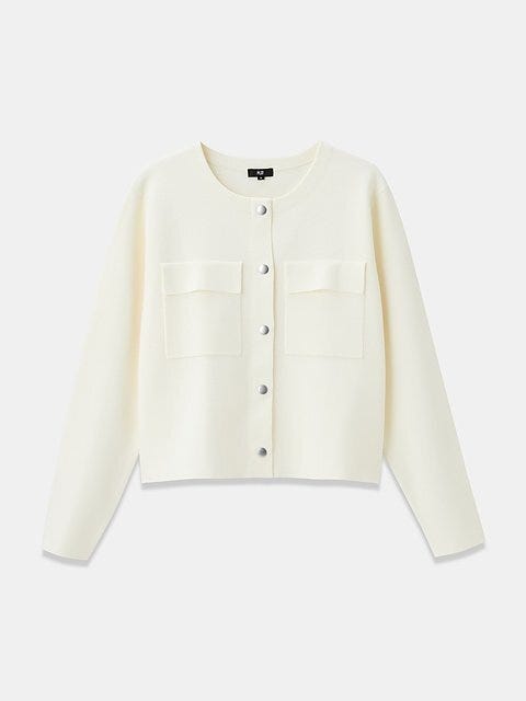 PLSTのレーヨンブレンドクルーネックカーディガン