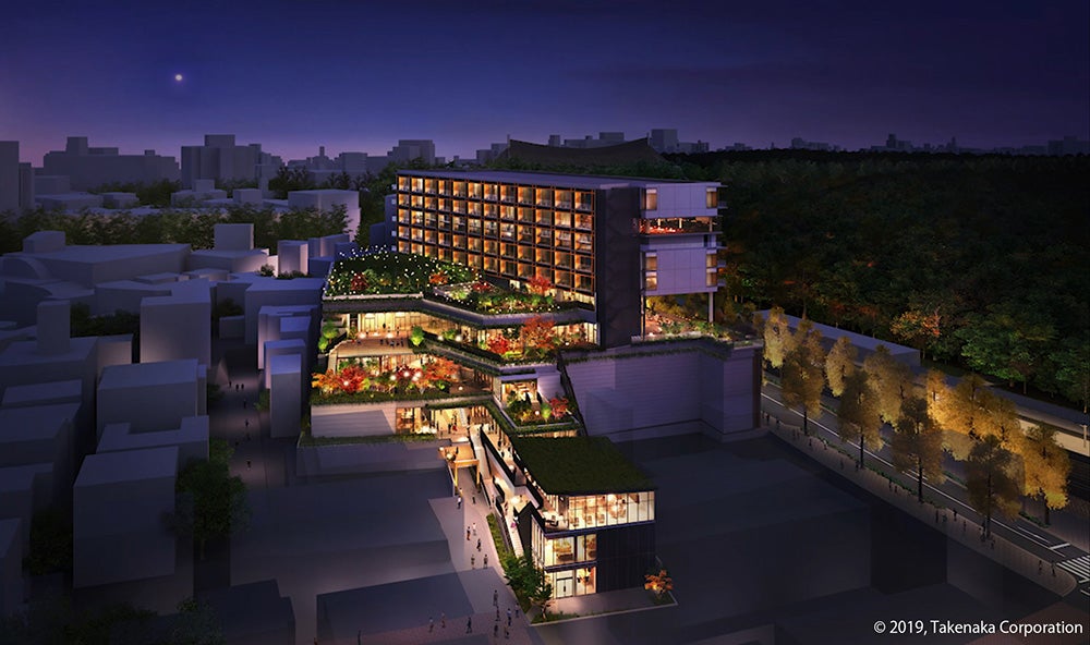 外観全景イメージ（竹下通り側より俯瞰）（C）竹中工務店