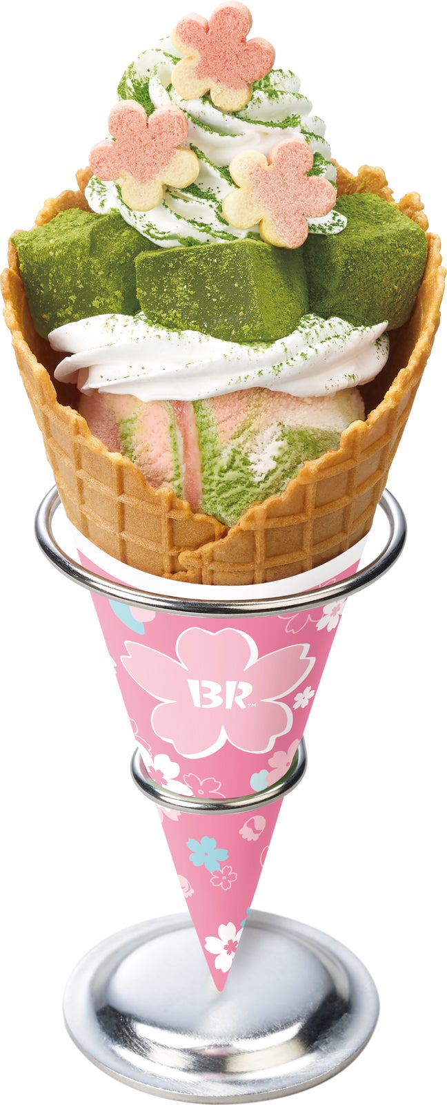 お花見わらびもちサンデー ：ワッフルコーン　760円（スモール1コ）／ ダブルカップ　790円（ポップスクープ2コ）／提供画像