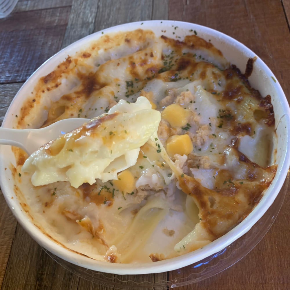 グラタンチーズ伸びてる