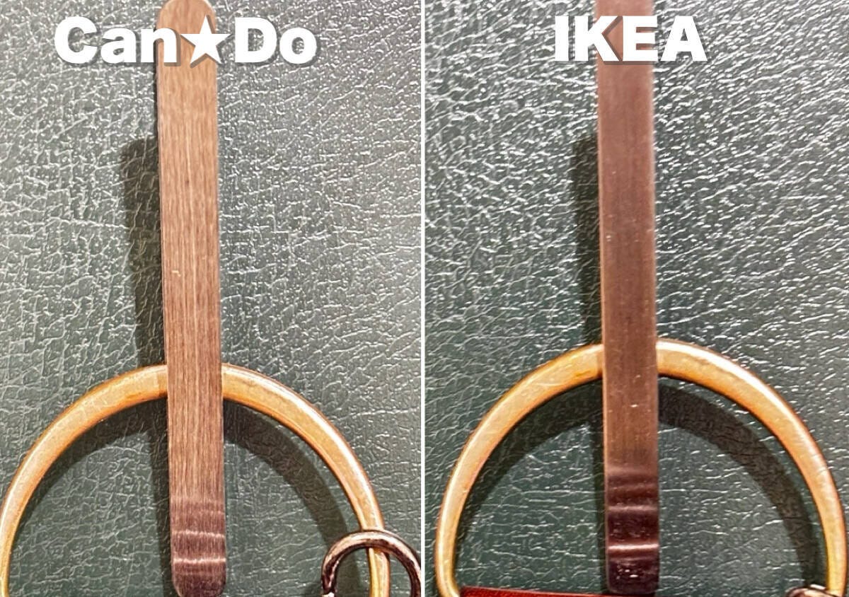 キャンドゥとIKEAのマグネットクリップで鍵を吊り下げて比較 キャンドゥとIKEAのマグネットクリップで鍵を吊り下げて比較