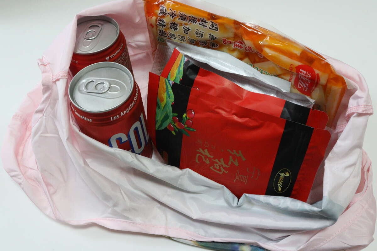 THREEPPY　スリーピー　チャーム付エコバッグ、キャリーケース風、PK（リカちゃん）　エコバッグ　サイズ感　容量