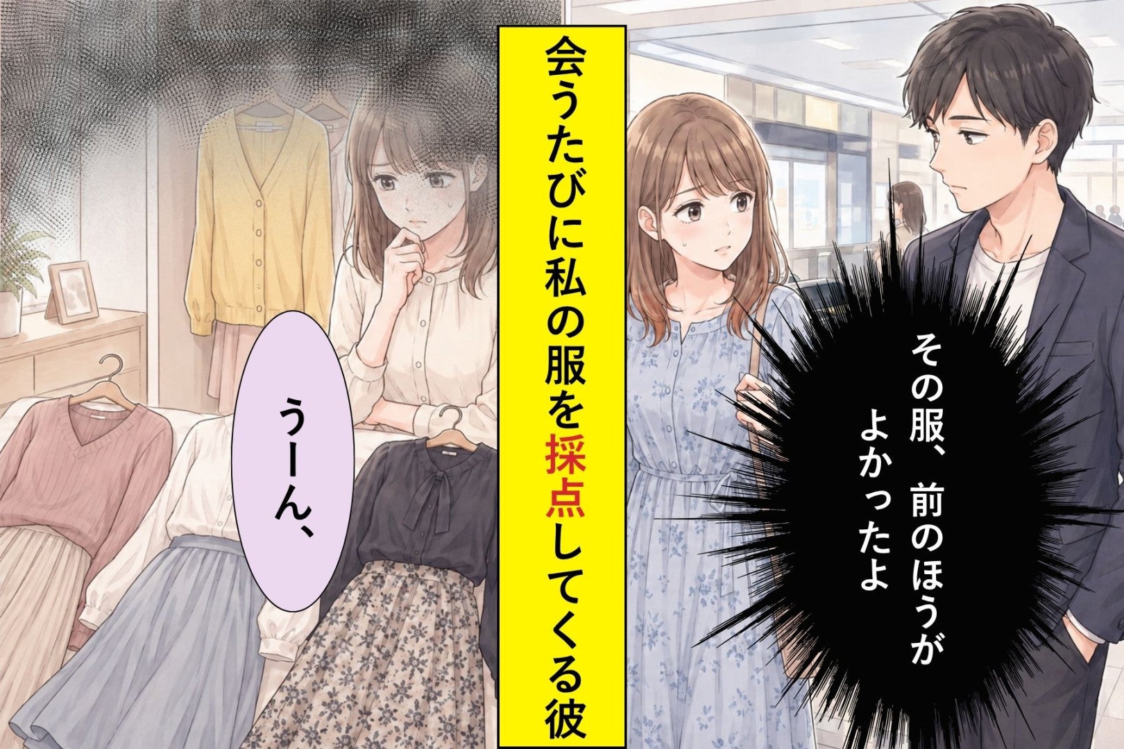 「その服、前のほうがよかった」会うたび私の服を採点する彼、初めて返した言葉と、その夜届いたもの