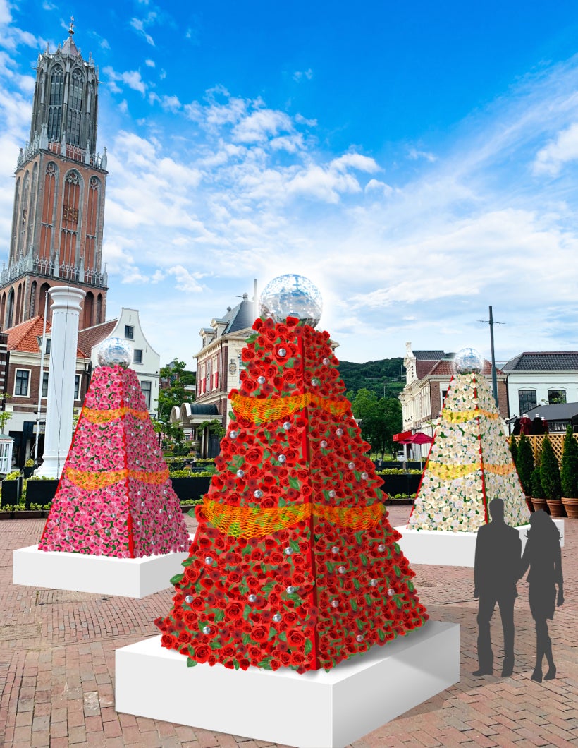 4メートルのバラのツリーがアムステルダム広場に初登場※イメージ／画像提供：ハウステンボス