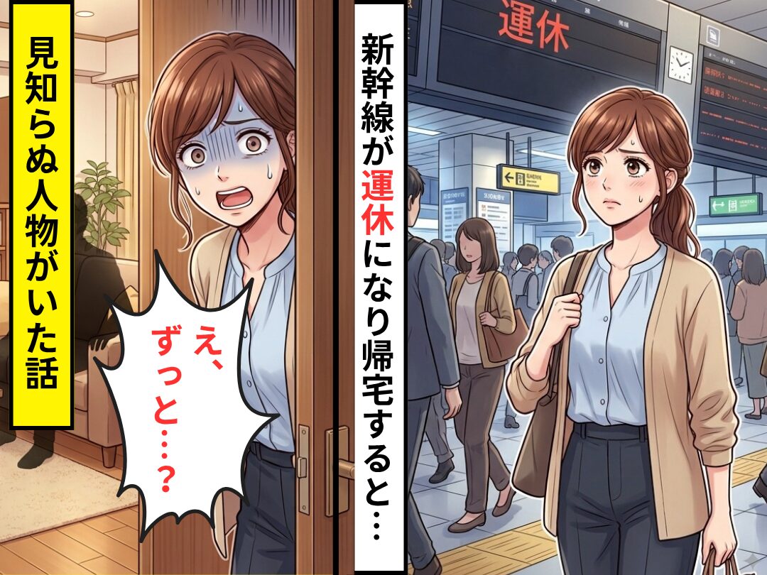 新幹線が運休して帰宅すると…リビングに【見知らぬ人物】が！？直後⇒「え、ずっと…？」ゾッとしたワケ