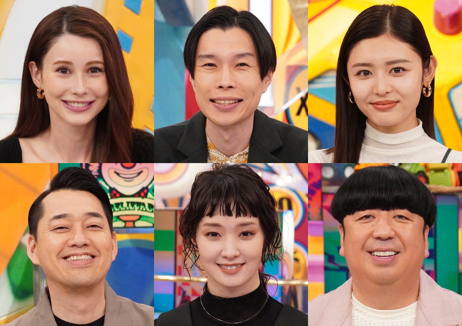（上段左から）ダレノガレ明美、岩井勇気（ハライチ）、古畑星夏（下段左から）設楽統、剛力彩芽、日村勇紀 （C）フジテレビ