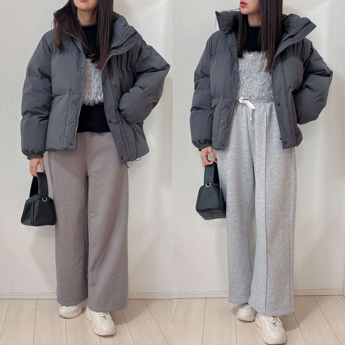 GUウォームパデッドスタンドブルゾンのワイドパンツNGコーデ