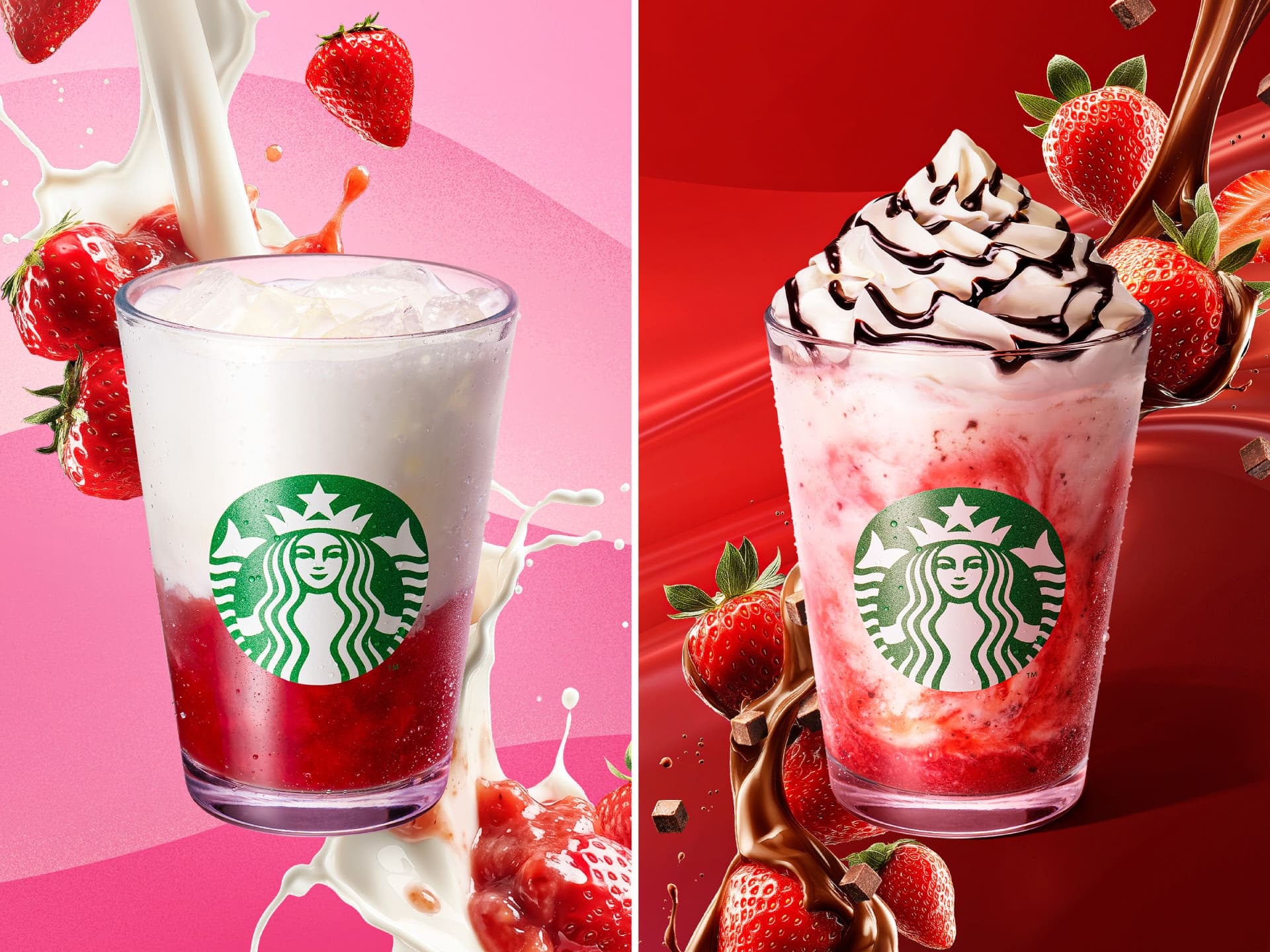 スターバックス、イチゴの魅力多彩に表現した2種のビバレッジ登場 ドリンクイメージのコラボネイルも