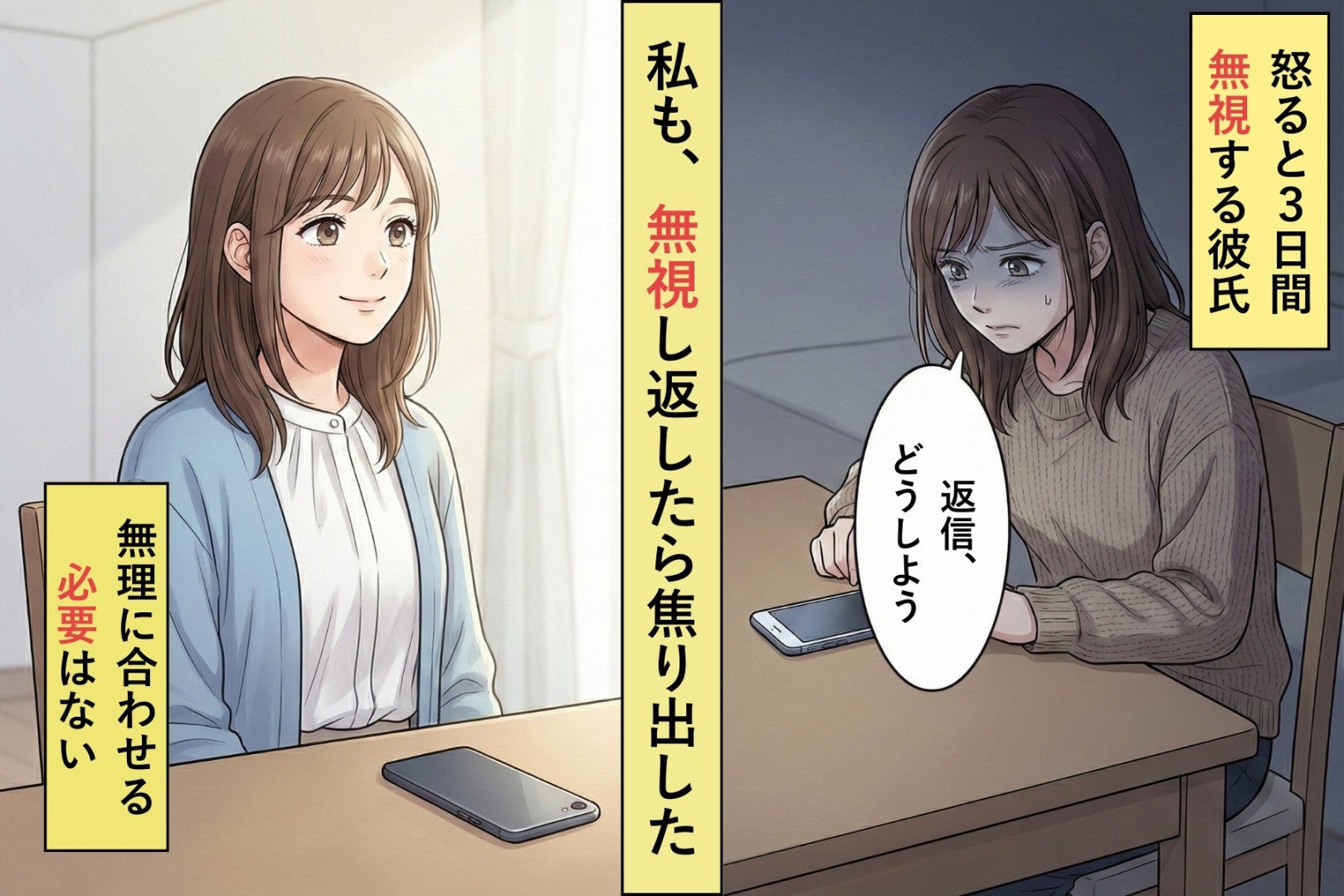 怒ると3日間無視する彼氏→「自分で考えて」しか言わないので、私も無視し返したら焦り出した