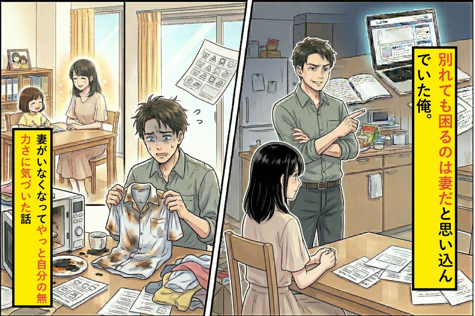 別れても困るのは妻だと思い込んでいた俺。妻がいなくなってやっと自分の無力さに気づいた話