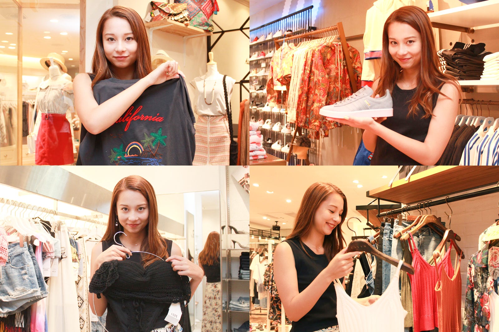 オープンショルダーミディワンピースとフラワートップスでリゾートスタイル